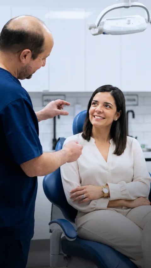 Doctor de CPH Salud conversando con una paciente sonriente en el box de atención