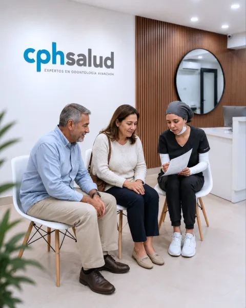 Pacientes acompañados por una asistente en la sala de espera de CPH Salud